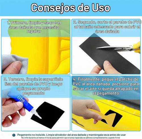 Vista 5 de GEUNTECH - Parches de reparación inflables de PVC para balsa inflable, barco, canoa, kayak Negro