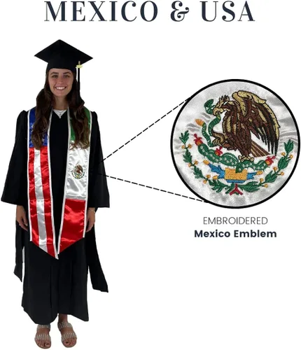 Vista 2 de Cappe Diem Estola de banda de graduación de dos banderas (Estados Unidos + Internacional)