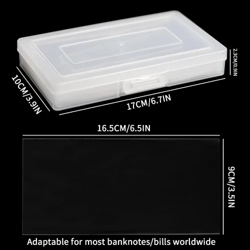 Vista 2 de Uncle Paul 100 piezas de billetes de dólar con caja de almacenamiento, fundas de papel transparente para moneda y fundas de colección de dinero