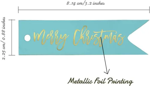 Vista 5 de Etiquetas colgantes con texto en inglés «Merry Christmas» para botellas de papel de aluminio, paquete de 50 unidades Aqua Blue