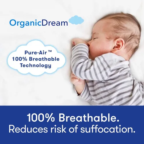 Vista 2 de ORGANICDREAM Colchón para cuna + cama infantil – 100% transpirable probado para reducir el riesgo de asfixia, hipoalergénico, certificado GREENGUARD