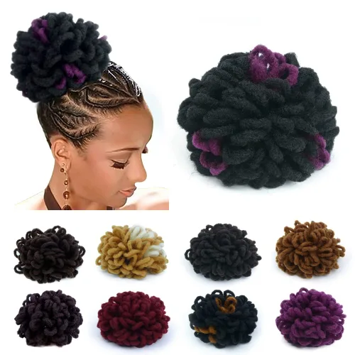 Vista 19 de Moños de Cola de Caballo con Cordón Negro Marrón Loc para Mujeres Negras Moño Rizado de Pétalo Loc Cola de Caballo de Rastas Trenzas Faux Locs Moño