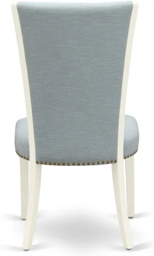 Vista 7 de East West Furniture VEP2T15 Verona Parson - Juego de 2 sillas de comedor acolchadas de tela de lino azul bebé con ribete de cabeza de clavo