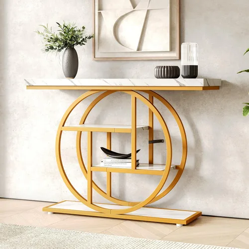 Vista 11 de LITTLE TREE Mesa consola, mesa de entrada de 4 niveles, mesa de sofá industrial de 41.3 pulgadas para sala de estar, mesa de pasillo de vestíbulo