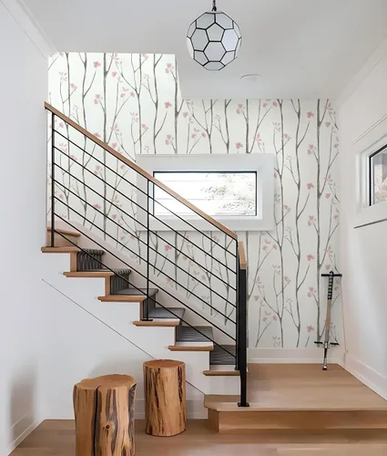 Vista 8 de Timeet - Papel pintado floral blanco y rosa, papel de pared moderno, papel de contacto para despegar y pegar, autoadhesivo, extraíble