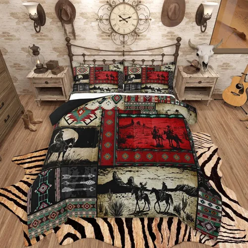 Vista 29 de Feelyou, juego de ropa de cama estilo vaquero tamaño individual para niños, juego de edredón occidental para niños y niñas, desierto del lejano