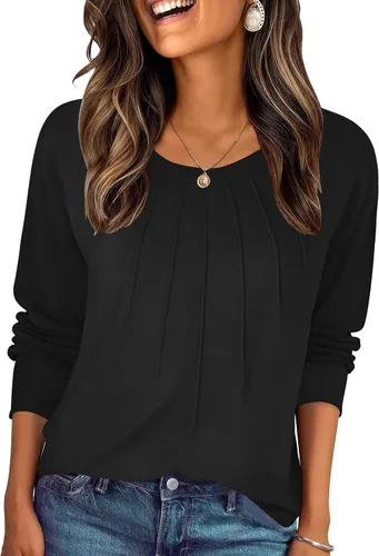 Vista 27 de Zeagoo Blusas de otoño para mujer, camisas de manga larga, blusas casuales de algodón, blusas plisadas elegantes 2025