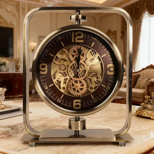 Vista 11 de Reloj de escritorio con engranajes móviles de oro rosa de 11 pulgadas