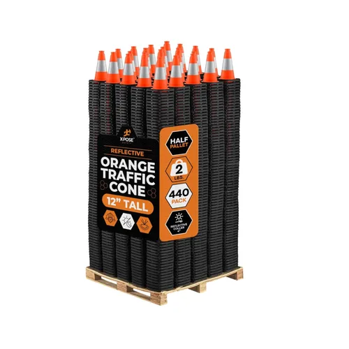 Vista 34 de Xpose Safety Conos de tráfico naranjas de 12 pulgadas con collar de 4 pulgadas, 1 paquete de conos de seguridad de plástico PVC multiusos