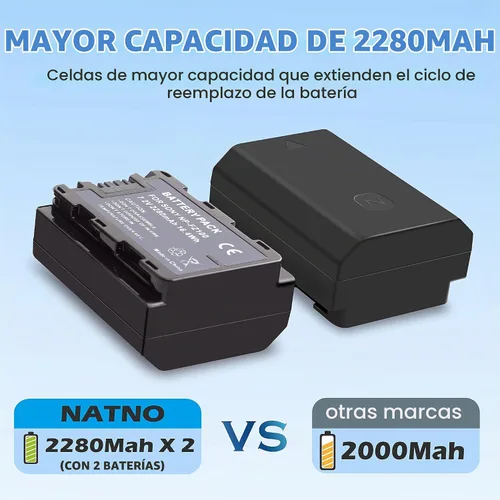 Vista 3 de Batería NP-FZ100 2 Pack y cargador dual compatible con Sony Alpha A7 A9