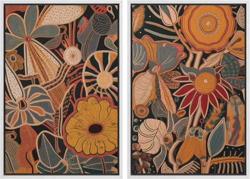 Vista 100 de IDEA4WALL Lienzo Enmarcado Impreso Arte de Pared Set Paisaje de Hojas de Palma de Selva de Mediados de Siglo Naturaleza Silvestre Ilustraciones Arte