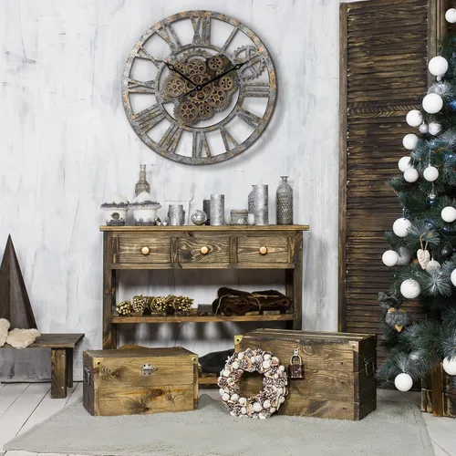 Vista 3 de Lafocuse - Reloj de engranaje steampunk de 23 pulgadas con engranajes móviles de madera de bronce Industrial Rustic Large Wall Clock for Living