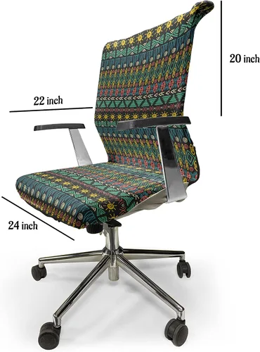Vista 4 de Lunarable Funda para silla de oficina tribal, diseño azteca, nativo americano, geométrico, simbolismo étnico con espirales de triángulos, elástico