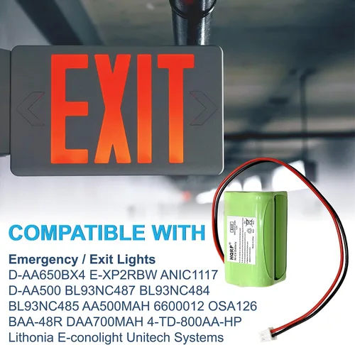 Vista 6 de HQRP Paquete de 5 baterías de respaldo de 4.8 V compatibles con E-XP2RBW, ANIC1117, D-AA500 BL93NC487 BL93NC484 BAA48R Lithonia E-conolight Unitech