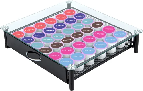 Vista 10 de Restaurantware - Soporte para cápsulas de café de 6.69 x 6.69 x 8.66 pulgadas, organizador de cápsulas de café de hierro para 27 K-Cup, cajón