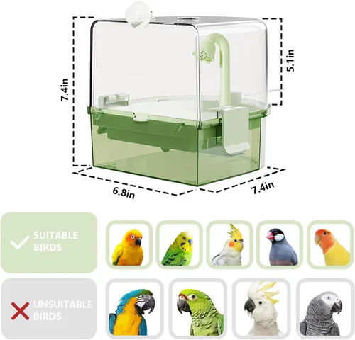 Vista 2 de Baños automáticos para pájaros para jaula – Baño de periquito interior con bomba, ducha de pájaros con 2 modos de agua corriente, accesorio de jaula