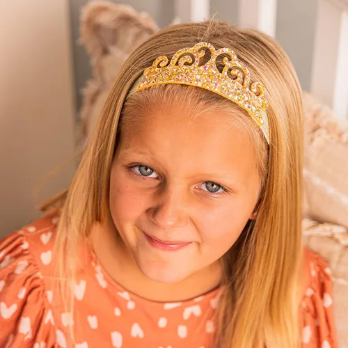 Vista 2 de FROG SAC 4 diademas de tiara con purpurina para niñas, bandas elásticas para el cabello con corona de princesa para niños pequeños, accesorios