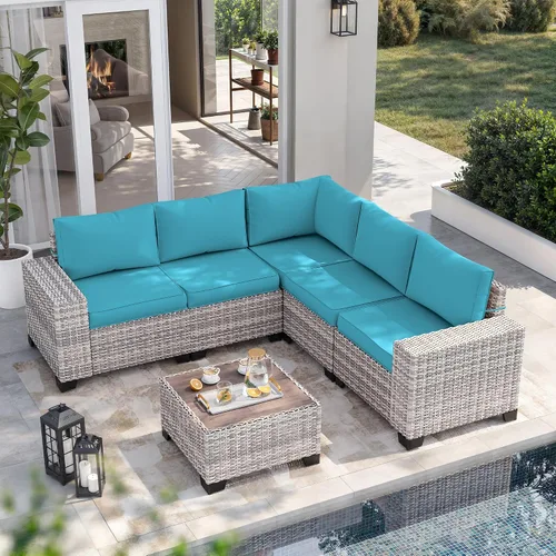 Vista 76 de Muebles de patio al aire libre conjunto PE mimbre ratán al aire libre sofá seccional Gris