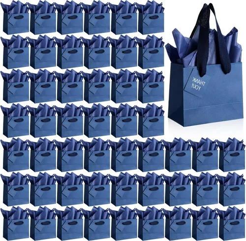 Vista 12 de Qilery 50 bolsas de regalo de papel de boda a granel con papel de seda, pequeñas bolsas de regalo con asa y etiquetas para cumpleaños, bodas