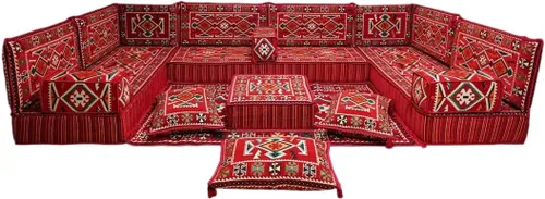 Vista 47 de arabicsofa Sofá en forma de U de estilo árabe para el suelo – Juego de Majlis hecho a mano – Sofá de estilo bohemio