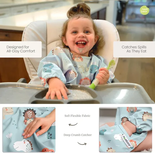 Vista 3 de Baberos impermeables para comer (niño o niña de 6 a 24 meses) – Babero de manga larga para bebé destete