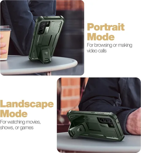 Vista 4 de Dexnor Funda para Samsung Galaxy S21 FE, [protector de pantalla y soporte integrados] Protección de grado militar resistente a prueba de golpes