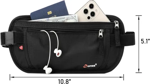 Vista 2 de Cinturón de dinero, portapasaporte de seguridad oculta y delgada cartera de viaje con bloqueo RFID, Negro -, Cartera Rfid