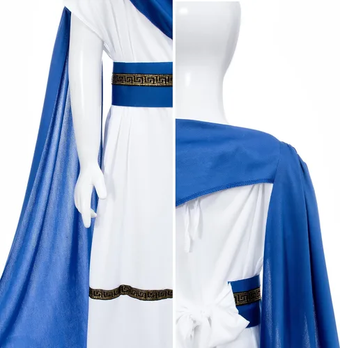 Vista 6 de Disfraz griego de Toga para niños, Grecia antigua, mitos, filósofo, Roma, nobleza, cosplay Azul