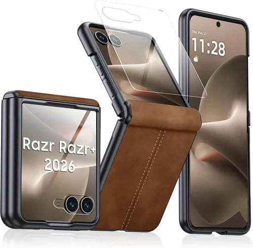 Vista 46 de para Samsung Galaxy Z Flip 7 Funda con protección de bisagras y protector de pantalla incorporado, funda de cuero mate de policarbonato ultradelgada