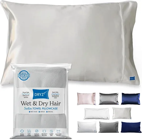 Vista 12 de DryZzz Juego de 2 fundas de almohada impermeables de tamaño King de 35 x 19 pulgadas, absorbente de doble cara para cabello húmedo y seco, poliéster