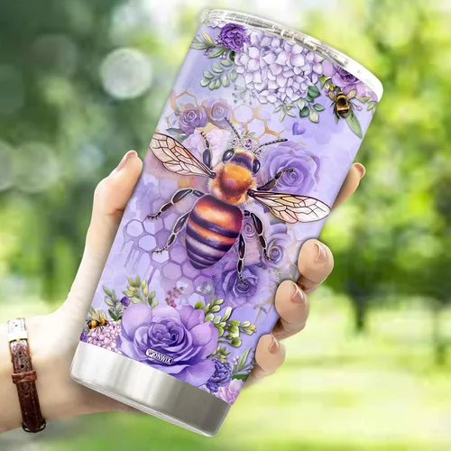 Vista 3 de Vaso de abeja personalizado con nombre personalizado de abejas reinas, regalos para mujeres, tazas de agua, botella de agua de 20 onzas, regalo