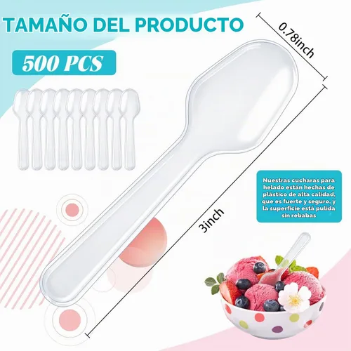 Vista 2 de 500 cucharas de degustación de plástico transparente de 3 pulgadas
