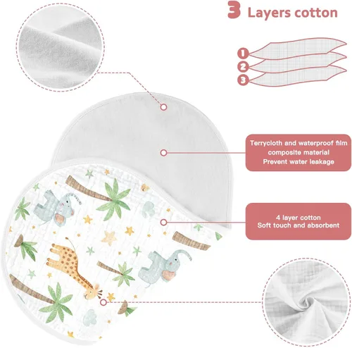 Vista 3 de Burbuja Safari - Paños de muselina de jirafa y elefante para bebé, trapos de algodón suaves y absorbentes para niños y niñas recién nacidos, paquete