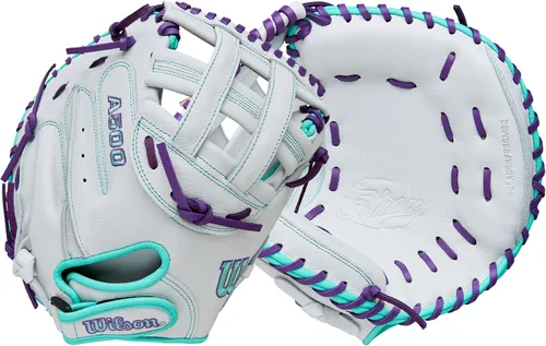 Vista 10 de Wilson Guantes de sóftbol A500 Siren Fastpitch 2026 Blanco/Púrpura/Espuma de mar