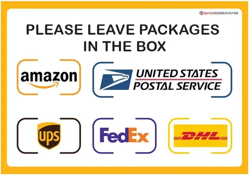 Vista 6 de IGNIXIA Letrero de entrega de paquetes para el hogar Amazon Leave Packages Here Sign for FedEx, Amazon, DHL, UPS, USPS - Resistente a