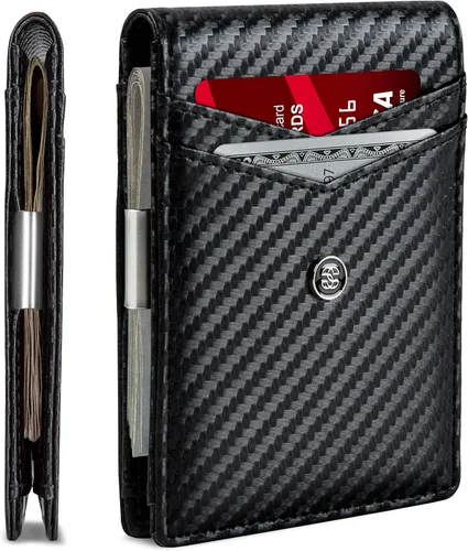 Vista 7 de Suavell Billeteras delgadas de cuero para hombres. Cartera con clip para dinero. Cartera de perfil bajo RFID Cartera minimalista