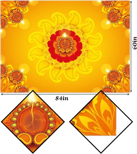 Vista 3 de Hafangry Diwali - Mantel indio Diwali para el hogar, festival de luces, decoración de fiesta, cocina, comedor (60 x 84 pulgadas)