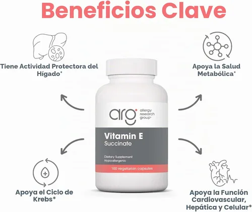 Vista 4 de Allergy Research Group Succinato de Vitamina E 400 Iu 100 Cápsulas Vegetales