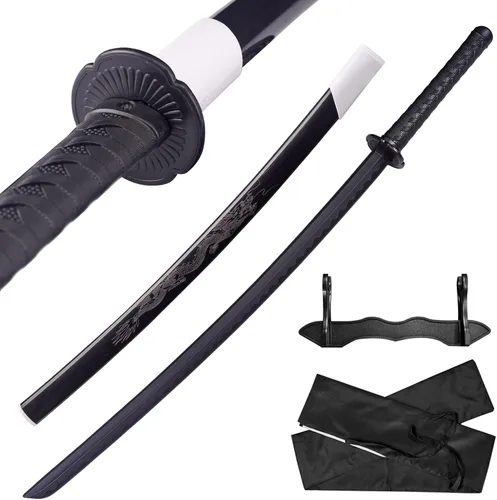 Vista 10 de Espada katana japonesa – Hoja negra de polipropileno con Saya, espada de entrenamiento Samurai para cosplay, 40.1 pulgadas