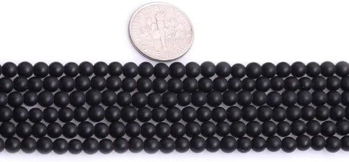 Vista 2 de Cuentas espaciadoras redondas de ágata negra esmerilada mate mate de 0.157 in para fabricación de joyas de 15 pulgadas