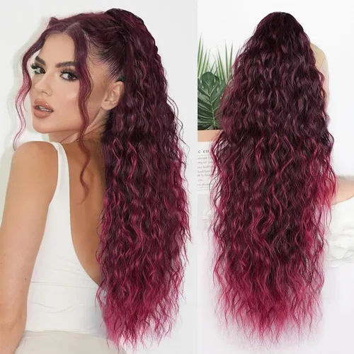 Vista 21 de Extensión de cola de caballo con cordón, extensión de cola de caballo larga y rizada para mujeres negras, extensiones de cabello negro de 26