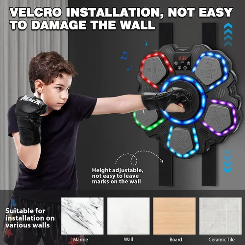 Vista 6 de Máquina de boxeo de música juguetes deportivos para niños y adultos, blanco de perforación inteligente Bluetooth montado en la pared, almohadilla