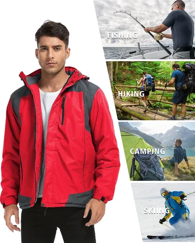 Vista 6 de Chaqueta de esquí de invierno para hombre, chaqueta de lluvia impermeable a prueba de viento