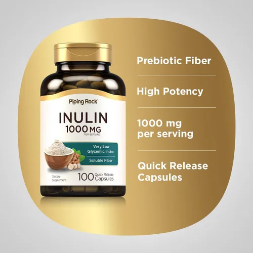 Vista 4 de Piping Rock Cápsulas de inulina orgánica de 1000 mg 100 unidades Bajo índice glucémico Suplemento de fibra soluble Sin OMG, sin gluten