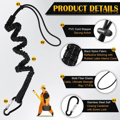 Vista 3 de LEIFIDE 6 piezas de cordón para herramientas de longitud estándar, correa de seguridad para herramientas, 7.5kg 16.5lb resistente, protección contra