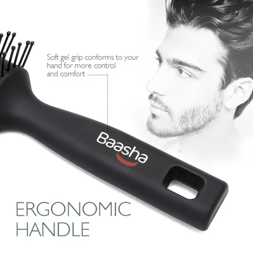 Vista 3 de Baasha Cepillo para el cabello, cepillo ventilado para secar con soplado, cepillo de pelo corto para hombre con cerdas con punta de bola, mejor
