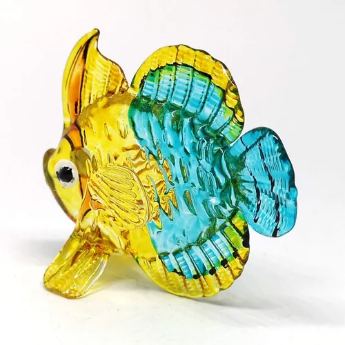 Vista 4 de Estatua de cristal de pescado azul coleccionable costera en miniatura soplada a mano