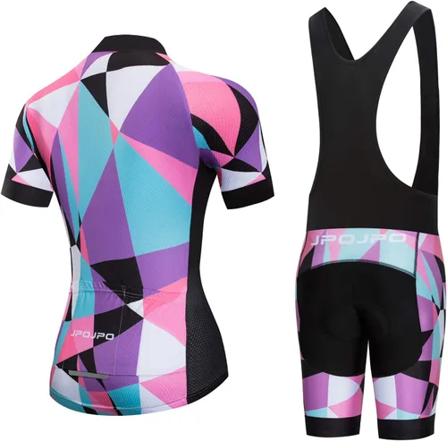 Vista 162 de Camiseta de ciclismo para mujer, manga corta y pantalones cortos de ciclismo acolchados para verano