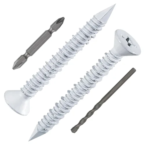 Vista 12 de Wensilon 49 piezas) Kit de ancla de tornillo para hormigón de 1/4" con cabeza plana azul para anclar a mampostería, bloque o ladrillo estuco