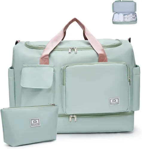 Vista 64 de Bolsa de Gimnasio Pequeña para Mujer, Bolsa de Lona de Viaje, Bolsa de Fin de Semana con Compartimento para Zapatos rosado